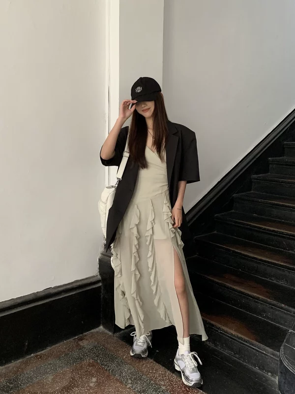 红人馆吊带连衣裙女夏季2023年新款收腰修身法式性感裙子雪纺长裙 - 图片 3