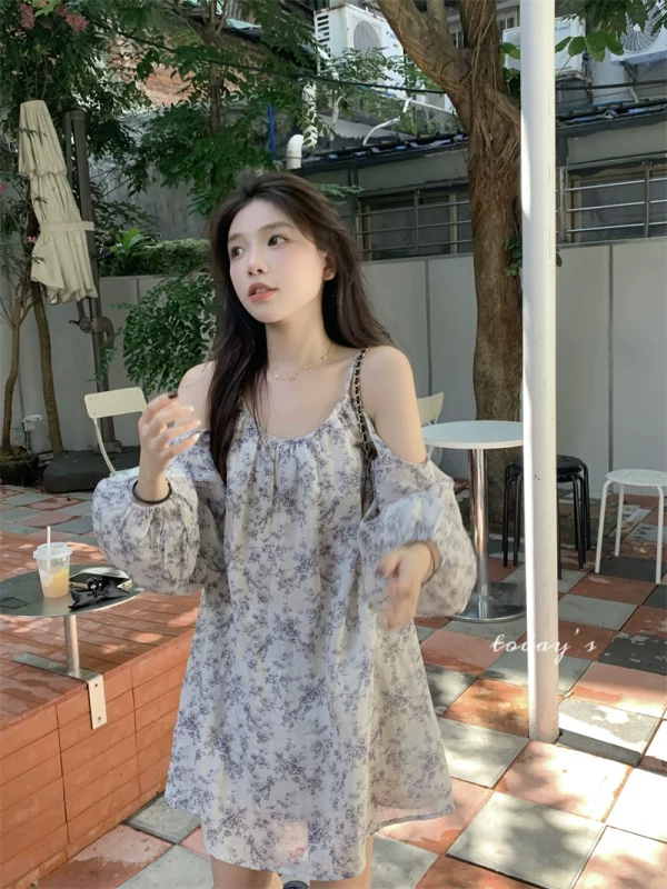 PPHOME恋恋花仙子～甜美小清新碎花裙露肩防晒长袖显瘦宽松连衣裙 - 图片 2