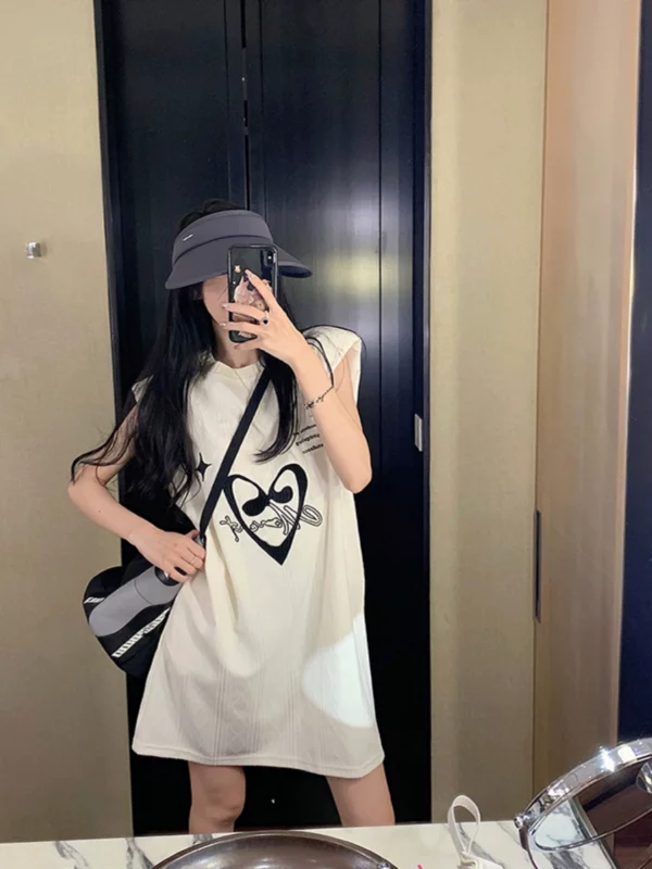 复古针织背心连衣裙女装夏季2023新款字母印花小个子宽松休闲裙子 - 图片 5