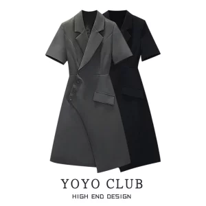 YOYO CLUB大码女装不规则气质修身连衣裙夏季梨形身材显瘦西装裙
