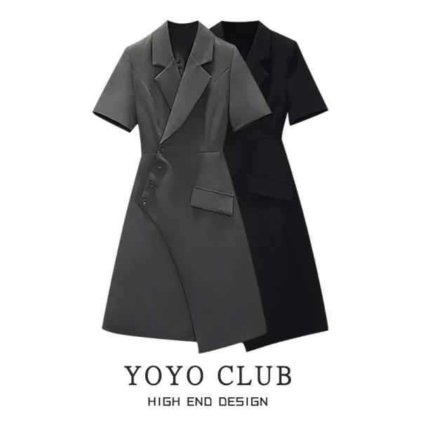 YOYO CLUB大码女装不规则气质修身连衣裙夏季梨形身材显瘦西装裙