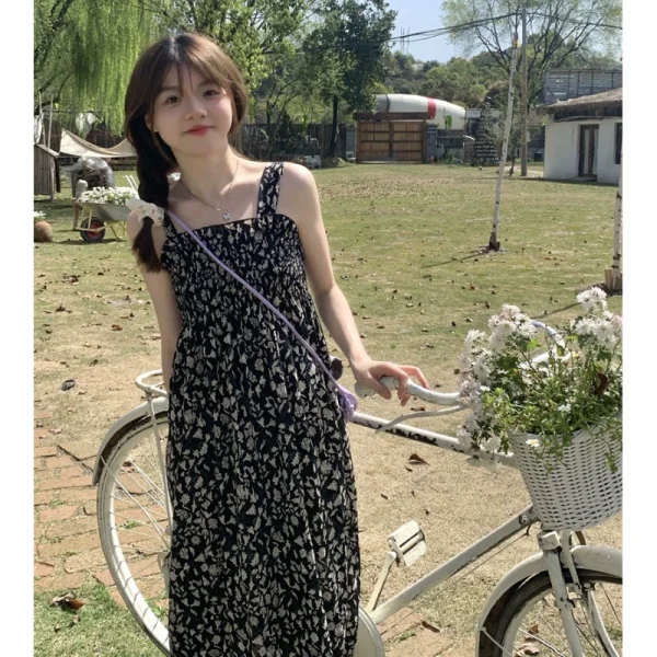 小清新碎花裙沙滩裙海边度假风吊带裙连衣裙女夏长裙法式裙子夏天 - 图片 2