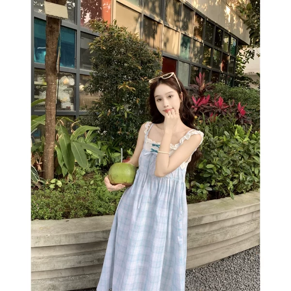 十年老店 连衣裙度假风抹胸吊带女夏季2023新款假两件中长款高腰显瘦A字裙 - 图片 2