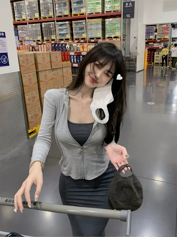 微胖辣妹紧身性感吊带连衣裙秋装女气质收腰显瘦包臀裙套装两件套 - 图片 2