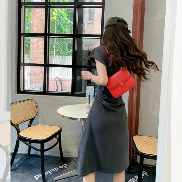 曾小咸洋装2024新款女韩系别致小众设计感印花包臀短袖t恤长裙 - 图片 5