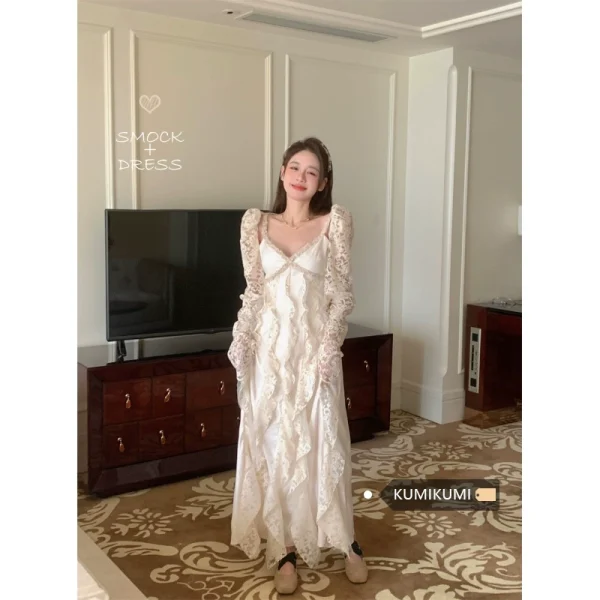 法式气质蕾丝吊带连衣裙2023夏季新款茶歇高级感仙女显瘦长裙裙子 - 图片 2