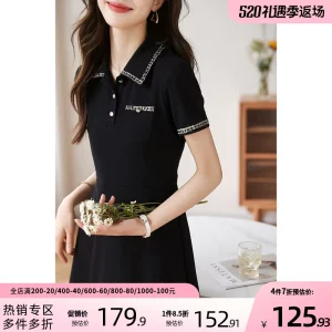沫晗依美小香风POLO领裙子2023夏季新款气质优雅百搭显瘦连衣裙女