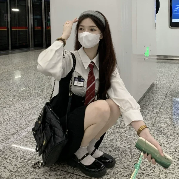 大码微胖法式假两件学院风连衣裙女秋季新款胖mm收腰显瘦遮肚裙子 - 图片 4
