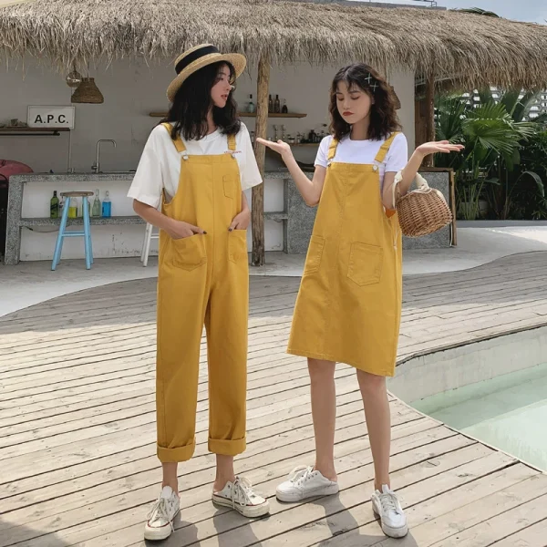 裙子女2021年新款夏季小黄裙背带裙连衣裙闺蜜装牛仔背带裤小清新 - 图片 3