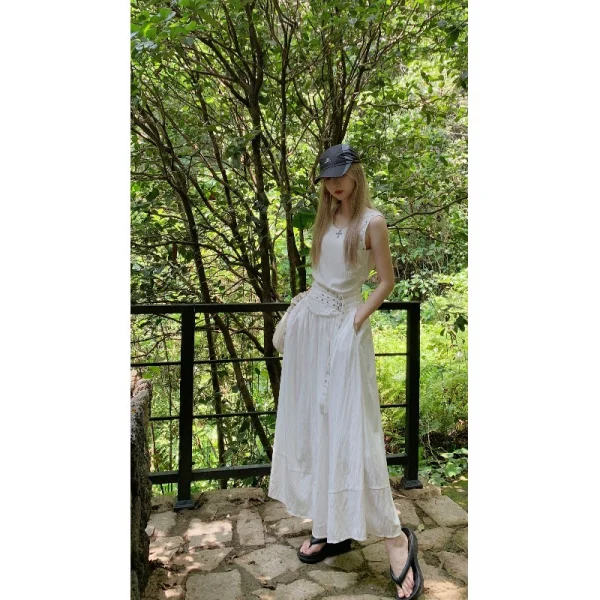 PPHOME温糯絮羽~背心连衣裙女夏季高级感铆钉收腰显瘦气质长裙子 - 图片 5