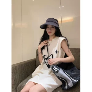 复古针织背心连衣裙女装夏季2023新款字母印花小个子宽松休闲裙子