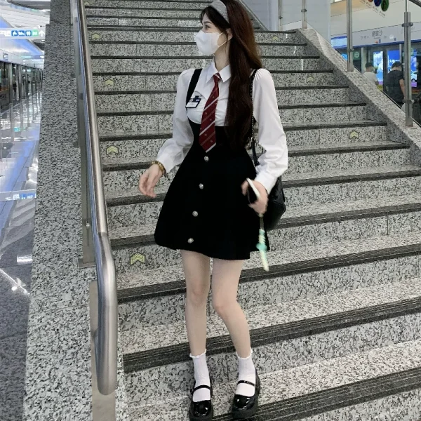 大码微胖法式假两件学院风连衣裙女秋季新款胖mm收腰显瘦遮肚裙子 - 图片 2