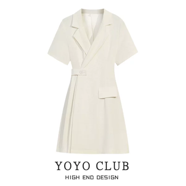 YOYO CLUB大码女装高级质感白色西装连衣裙夏季气质御姐轻熟短裙 - 图片 3