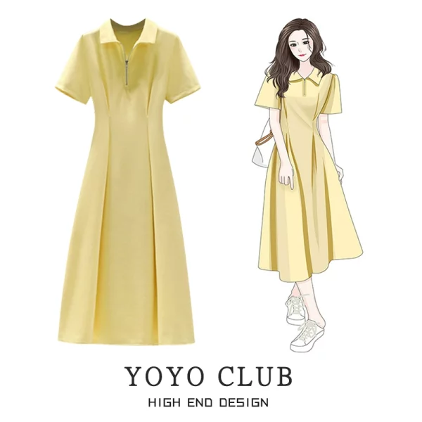 YOYO CLUB大码女装盐系穿搭轻熟连衣裙夏胖mm显瘦长款遮肉polo裙 - 图片 2