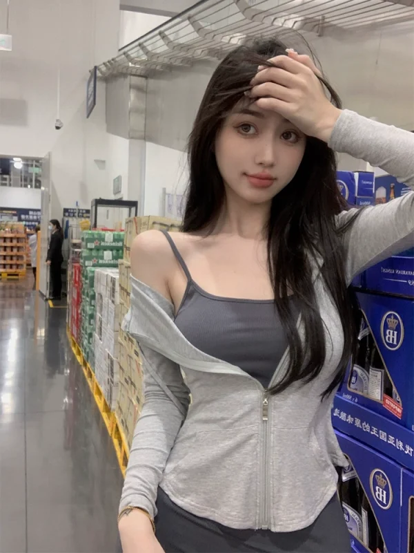微胖辣妹紧身性感吊带连衣裙秋装女气质收腰显瘦包臀裙套装两件套 - 图片 3