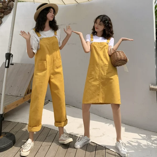 裙子女2021年新款夏季小黄裙背带裙连衣裙闺蜜装牛仔背带裤小清新 - 图片 7