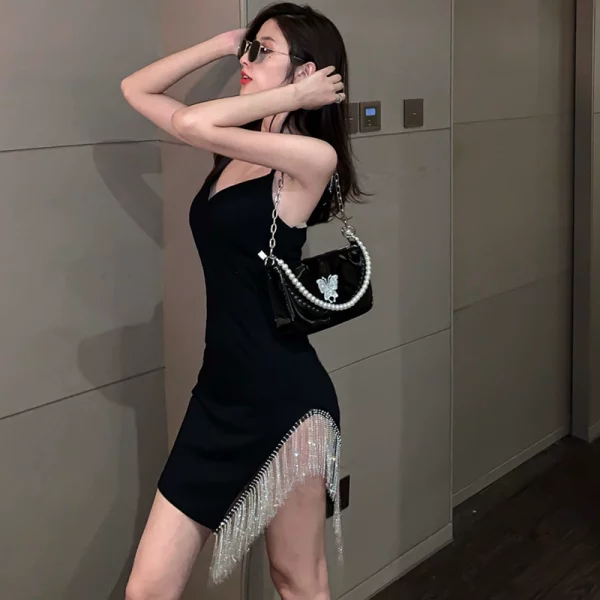 性感连衣裙女夜总会气质流苏开叉女神范打底吊带裙子2024夏季新款 - 图片 3