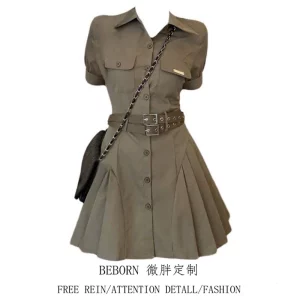 美式复古辣妹收腰工装短袖连衣裙