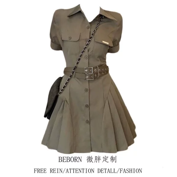 美式复古辣妹收腰工装短袖连衣裙