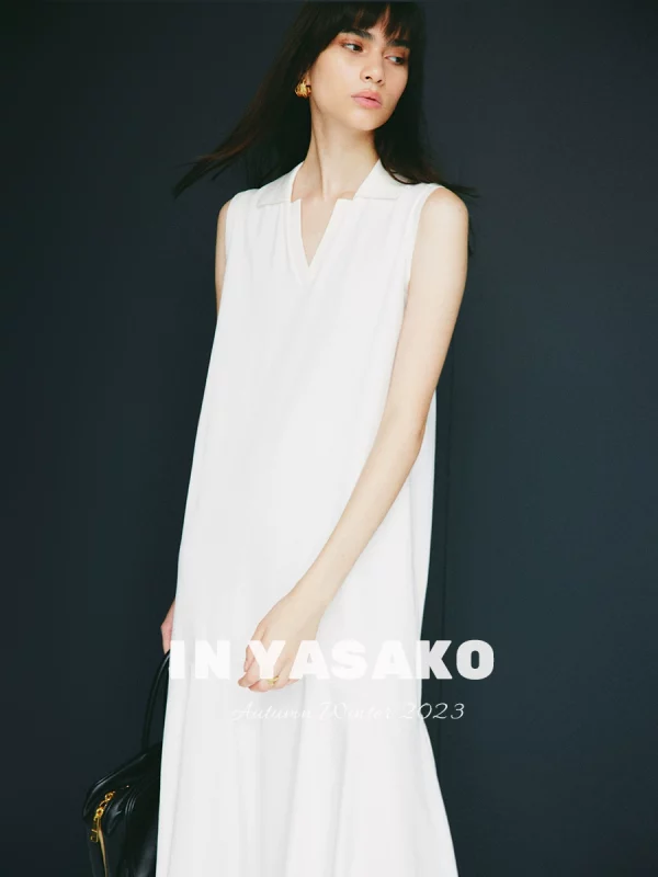 YASAKO/看了又看 摩登韵律 鱼尾下摆立体polo领佰搭无袖连衣裙 - 图片 2