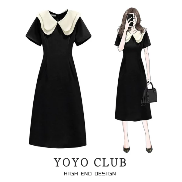 YOYO CLUB大码梨形身材娃娃领法式连衣裙夏季火龙果色遮肉显瘦裙 - 图片 2