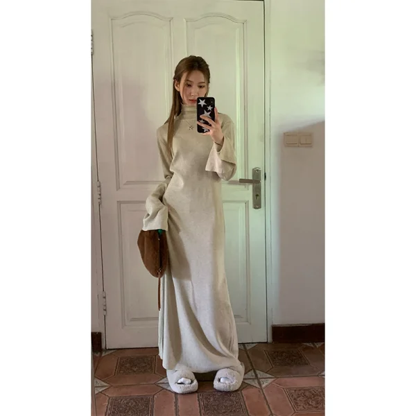 红人馆针织连衣裙女秋冬长袖超好看高级感裙子气质长裙打底毛衣裙 - 图片 2