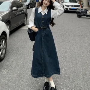 牛仔吊带连衣裙女2023年春夏新款小个子减龄收腰显瘦背心长裙子潮