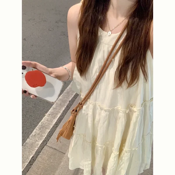 kumikumi法式无袖吊带连衣裙女装夏季海边度假显瘦A字裙中长裙子 - 图片 2