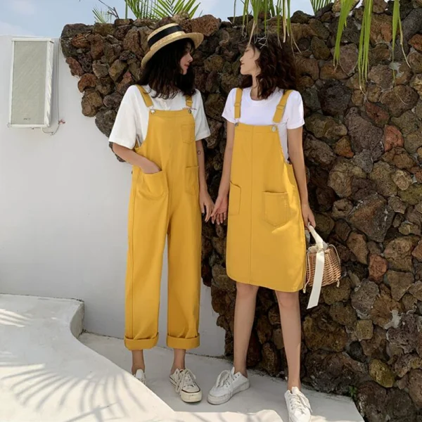 裙子女2021年新款夏季小黄裙背带裙连衣裙闺蜜装牛仔背带裤小清新