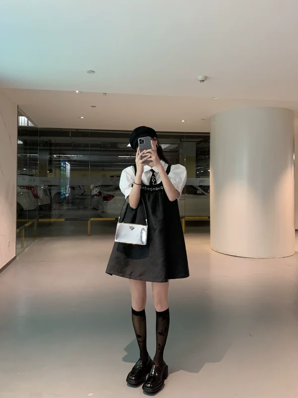 ddgirl 蓬蓬小黑裙/小心机减龄小众设计感背带黑色蓬蓬显瘦连衣裙 - 图片 5
