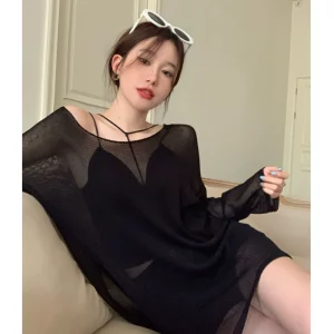 时尚黑色冰丝防晒衣服罩衫外套女夏季薄2023新款设计感小众上衣