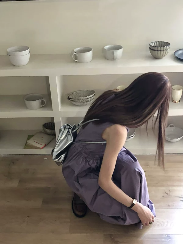 soolrok 松未韵一 韩版紫色吊带连衣裙女夏季温柔收腰气质a字长裙 - 图片 3