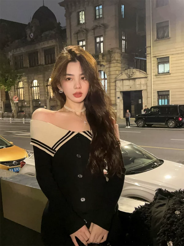 邱肉瑶甜辣纯欲一字领高腰内搭短裙小众显瘦高级感连衣裙女小个子 - 图片 4