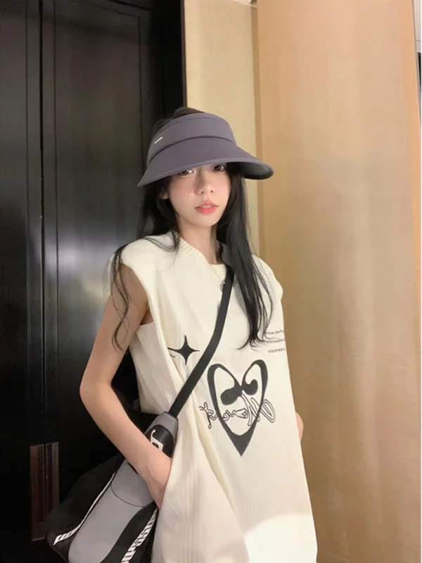 复古针织背心连衣裙女装夏季2023新款字母印花小个子宽松休闲裙子 - 图片 4