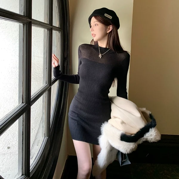 titi小姐姐【纯欲钓系白月光】温柔风气质包臀针织连衣裙短款裙子 - 图片 3