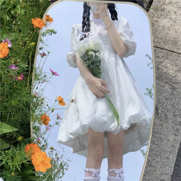复古改良旗袍蓬蓬裙连衣裙女夏季泡泡袖灯笼裙可爱甜美盘扣小裙子 - 图片 5