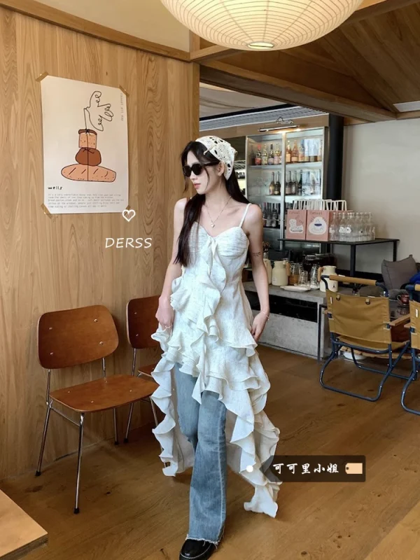 小清新碎花吊带连衣裙女夏季2024新款超仙温柔风不规则叠穿长裙子