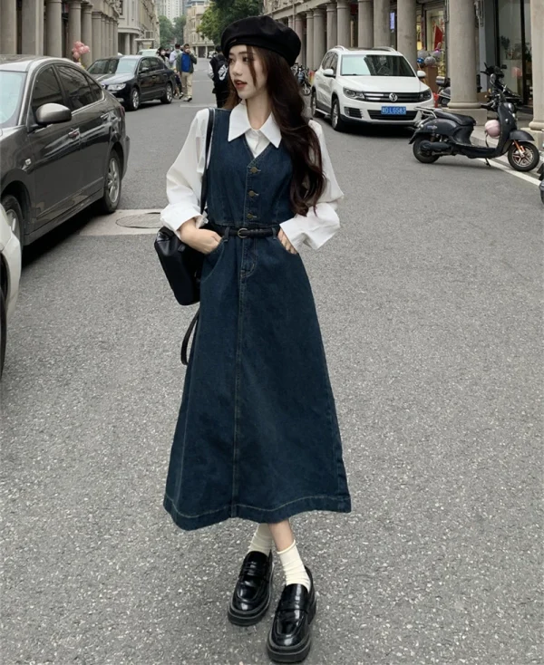 牛仔吊带连衣裙女2023年春夏新款小个子减龄收腰显瘦背心长裙子潮 - 图片 3