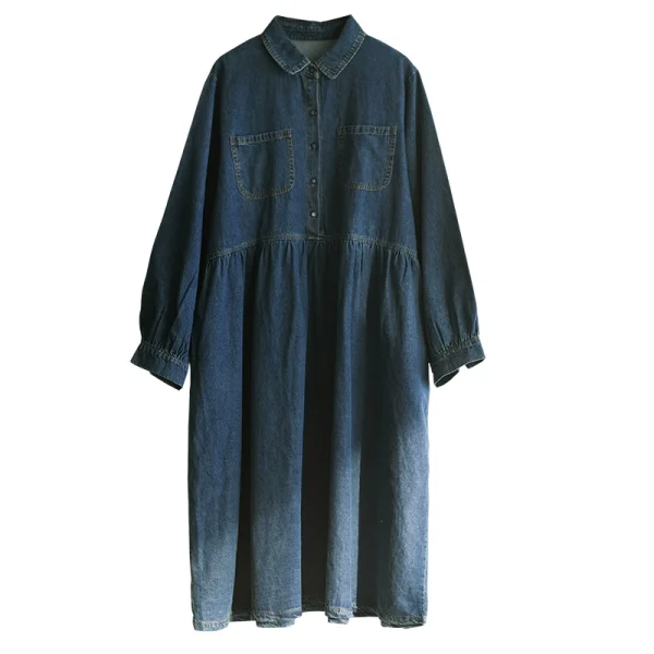 小耳出品【减龄爆表】春季宽松全棉牛仔连衣裙女中长裙套头女裙 - 图片 5