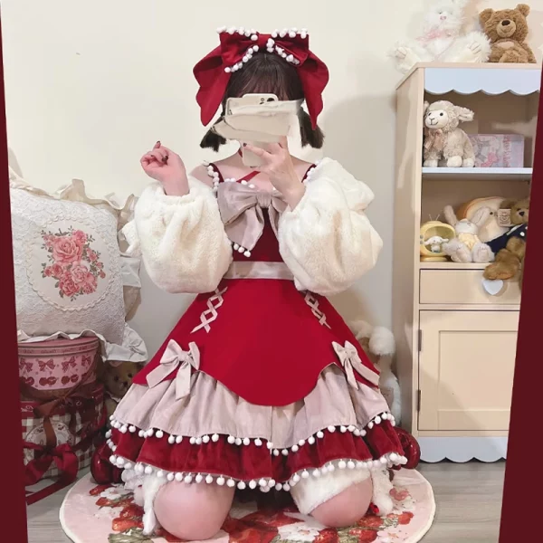 【告白函数jsk】withpuji原创设计毛呢多色裙lolita冬腿环蝴蝶结 - 图片 2