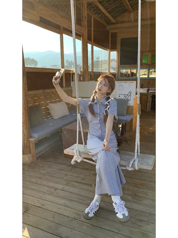 红人馆polo连衣裙女夏季2023新款设计感裙子法式气质显瘦短袖长裙 - 图片 2