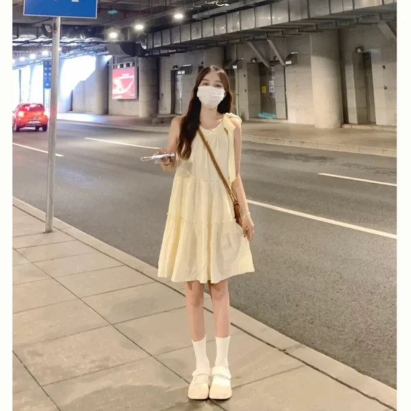 kumikumi法式无袖吊带连衣裙女装夏季海边度假显瘦A字裙中长裙子 - 图片 3