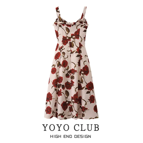 YOYO CLUB大码女装凡尔赛玫瑰吊带裙夏季海边度假碎花茶歇连衣裙 - 图片 3