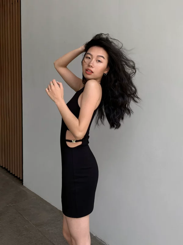 NEVA HU黑色针织连衣裙女设计感夏季新款气质修身无袖背心包臀裙 - 图片 4