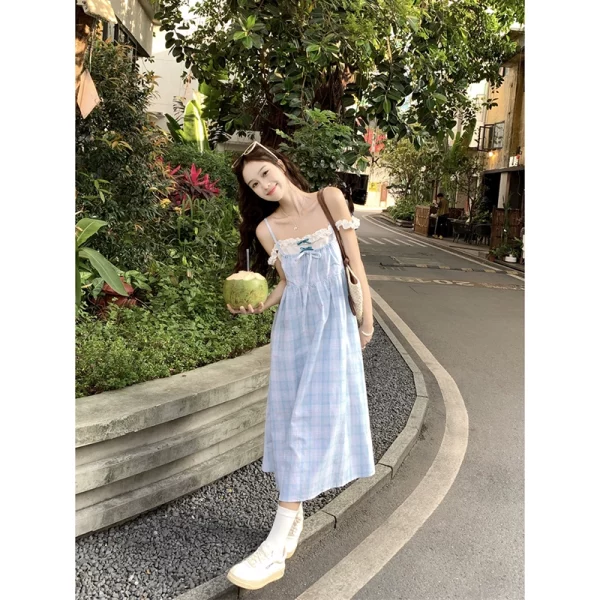 十年老店 连衣裙度假风抹胸吊带女夏季2023新款假两件中长款高腰显瘦A字裙 - 图片 5