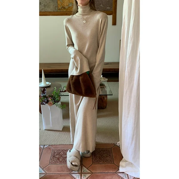 红人馆针织连衣裙女秋冬长袖超好看高级感裙子气质长裙打底毛衣裙