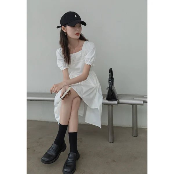 觅定高级感方领白色连衣裙女夏季法式设计感小众小个子裙子夏天 - 图片 3
