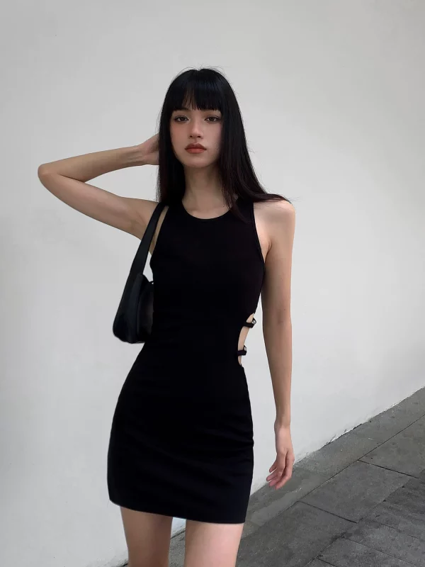 NEVA HU黑色针织连衣裙女设计感夏季新款气质修身无袖背心包臀裙 - 图片 2