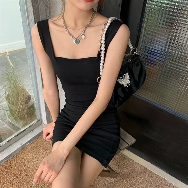 大码黑色连衣裙女装夏季2024新款胖MM显瘦气质吊带裙修身包臀裙子 - 图片 2