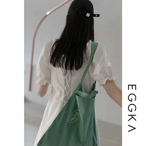 EGGKA泡泡袖连衣裙女小个子2021夏季新款宽松显瘦短裙设计感裙子 - 图片 2